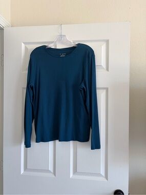 Christopher & Banks Long-Sleeve Crew Neck Tee- Teal Blue